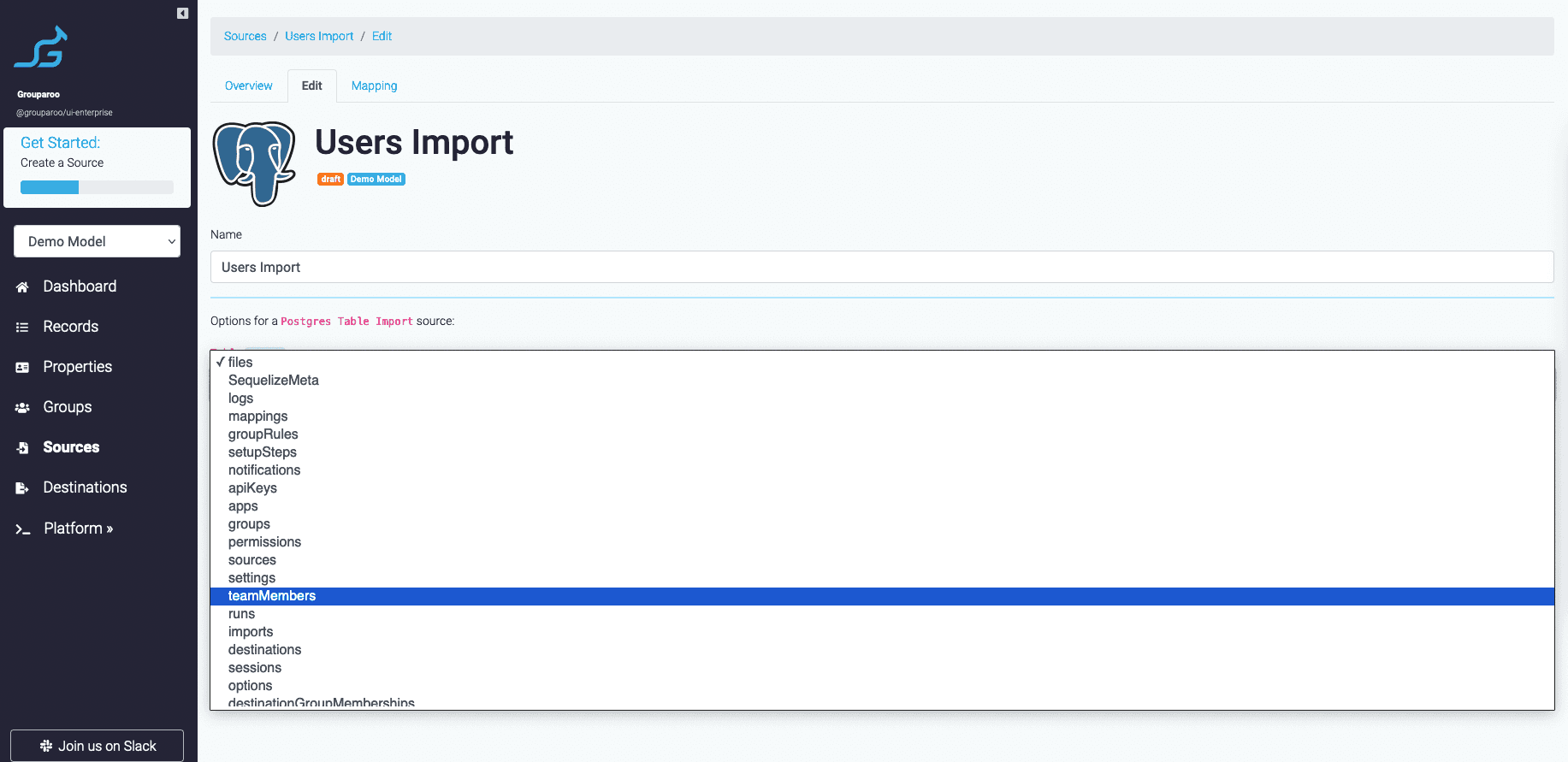 new postgres source