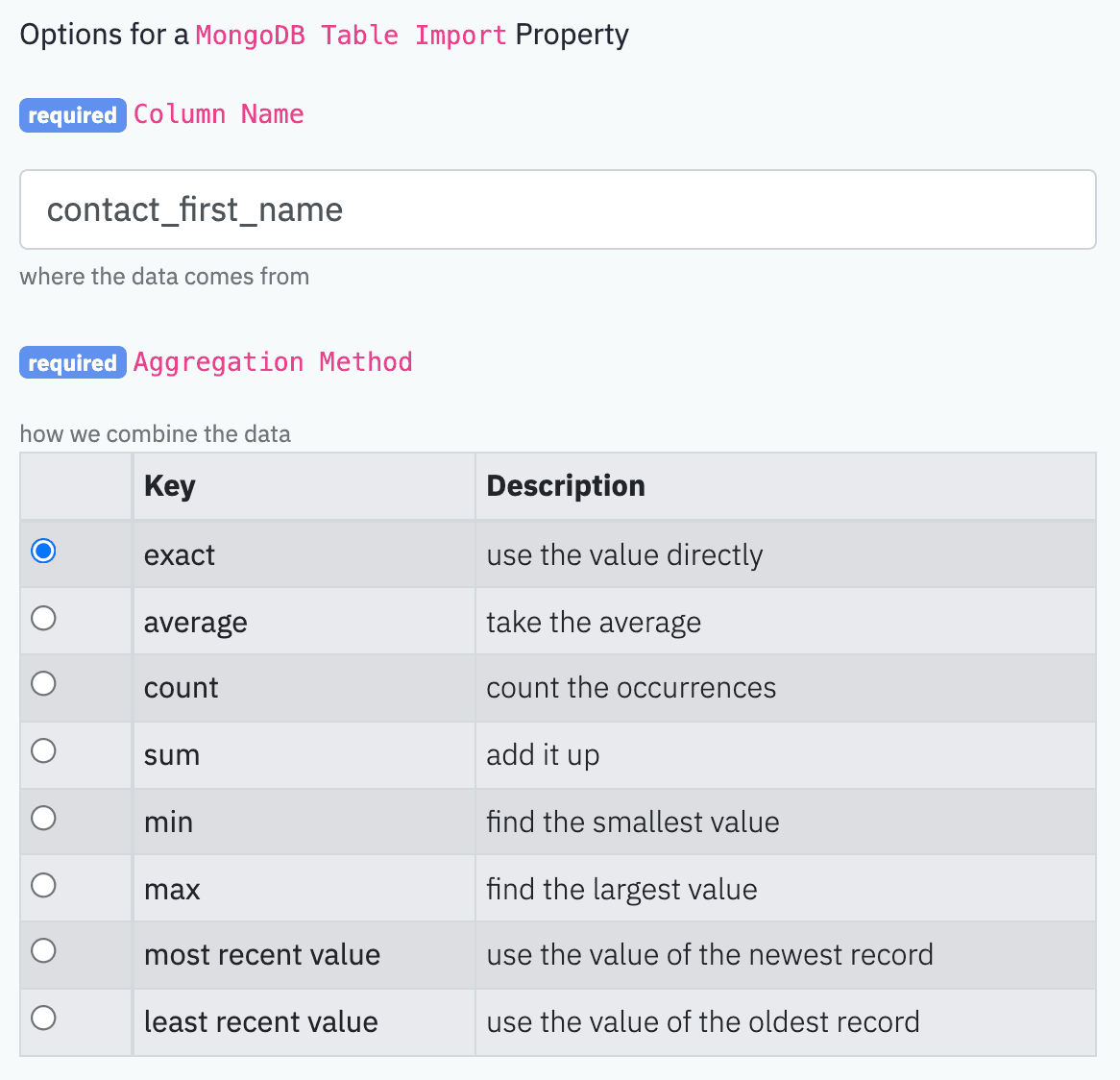 Mongo Import Table Properties