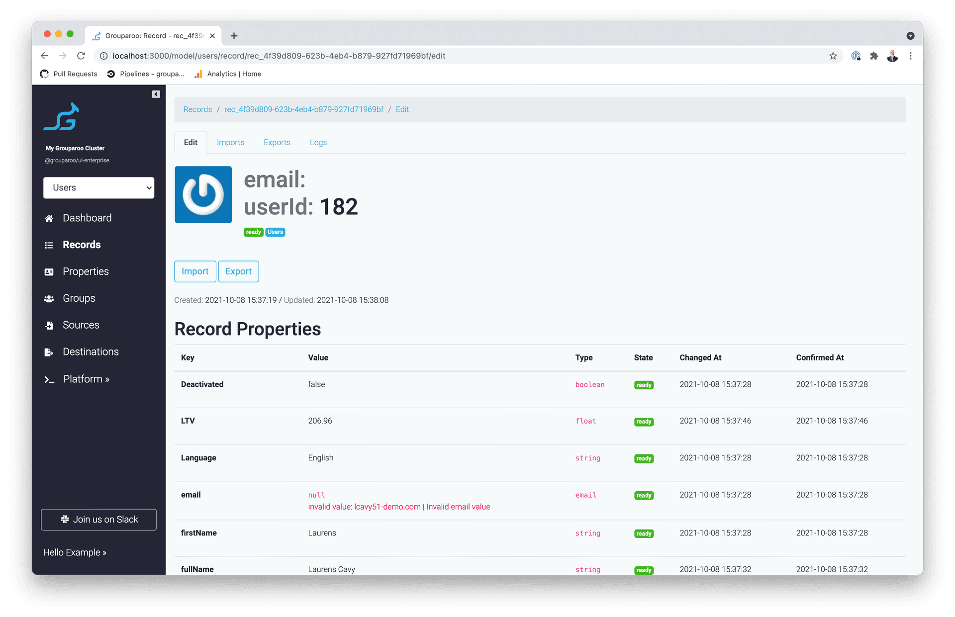 View invalid Record Properties