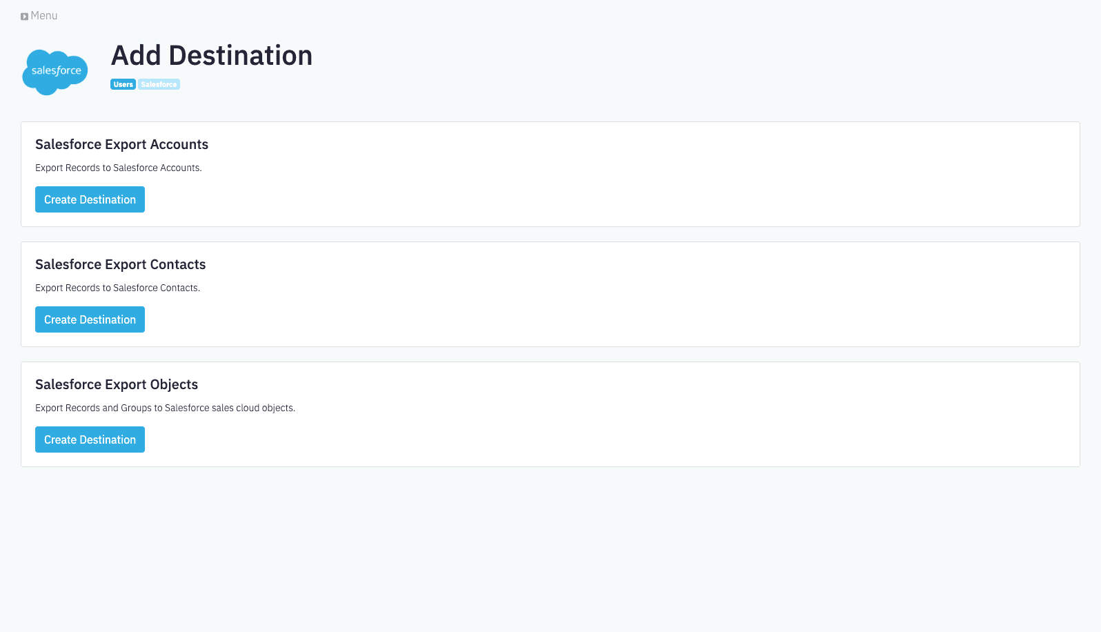 Salesforce Destination Types