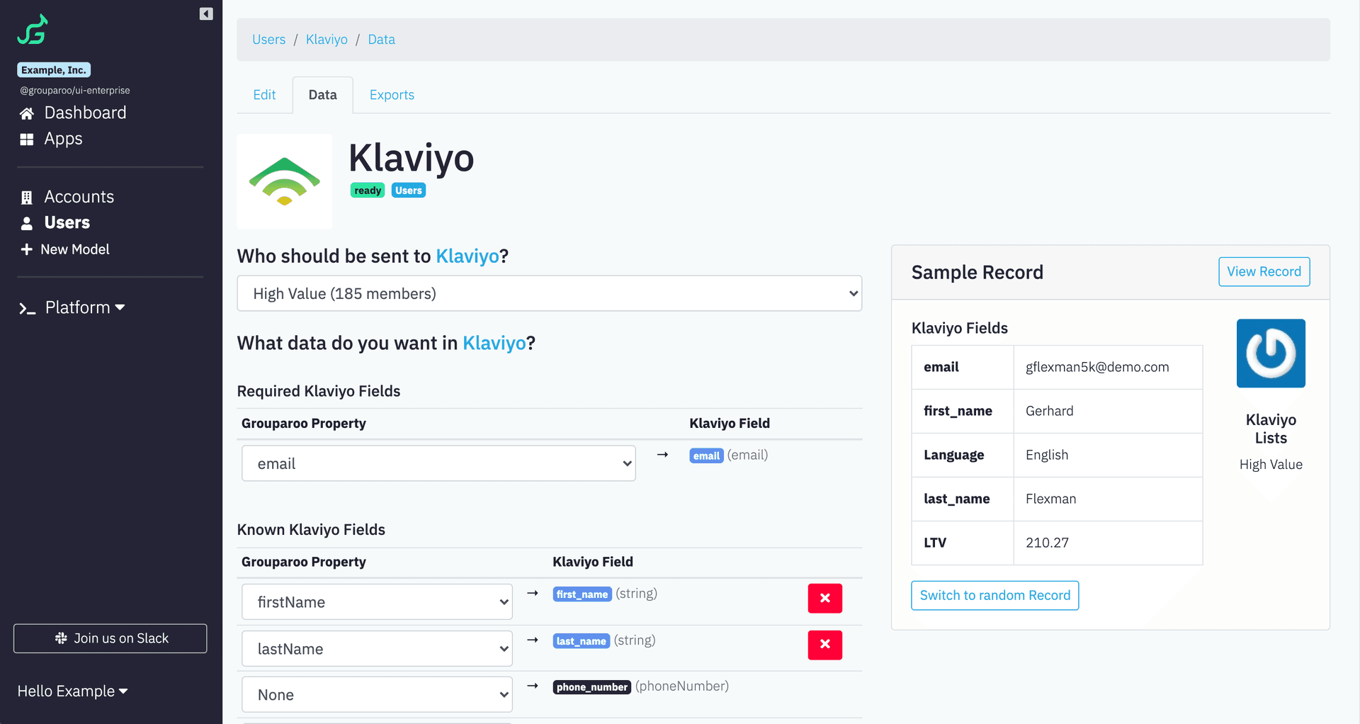 Map data to Klaviyo