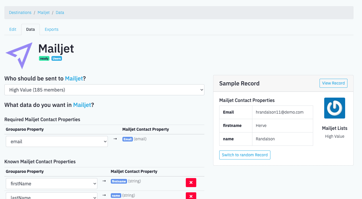 Map data to Mailjet