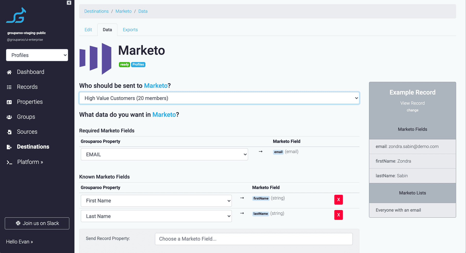 Map data to Marketo