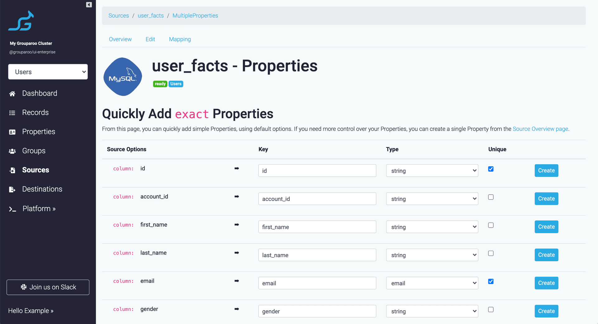 MySQL Table Source