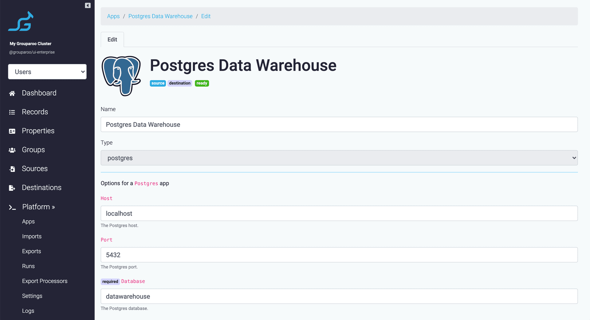 Grouparoo Postgres settings