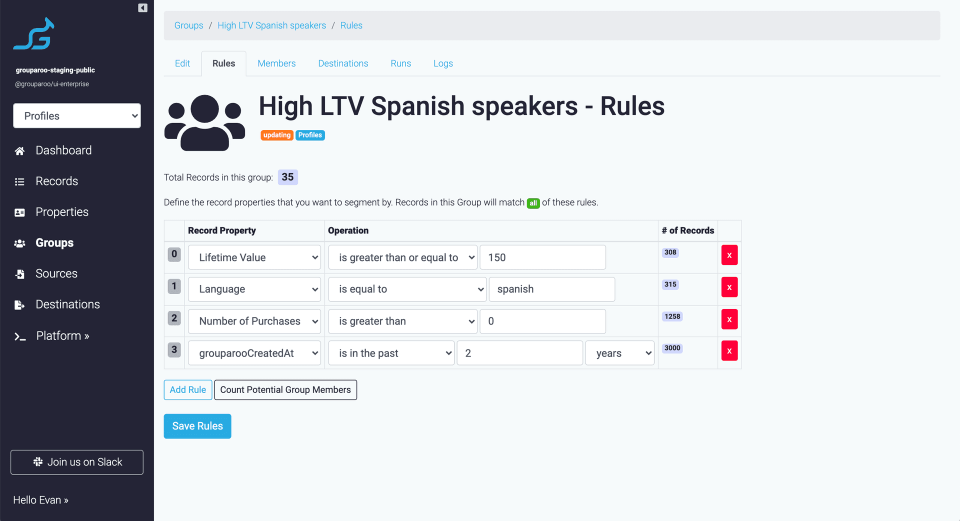 Sync groups to destinations